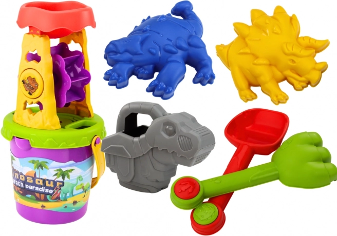 Dinosaur Sand Set with Sand and Water Mill – Shovel, Rake, Watering Can and Molds
