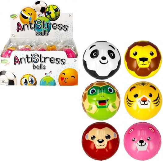 Antistressbal met diertjes 6 cm, zachte schuim