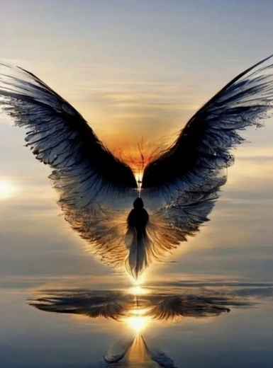 Diamantschilderen – gevleugelde figuur bij zonsondergang 30 × 40 cm
