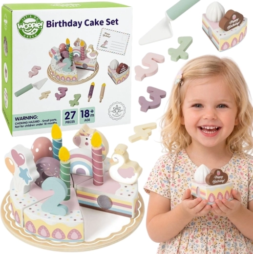 Gâteau d'anniversaire en bois à découper Woopie Green avec velcro, 27 pièces