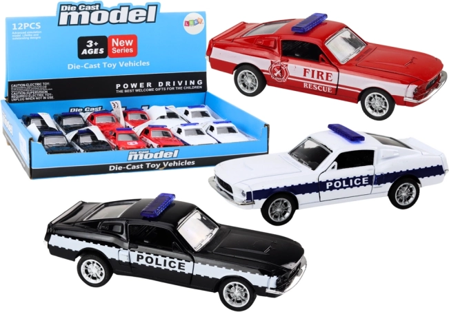 Metalen politie- en brandweerauto 1:32 met frictieaandrijving