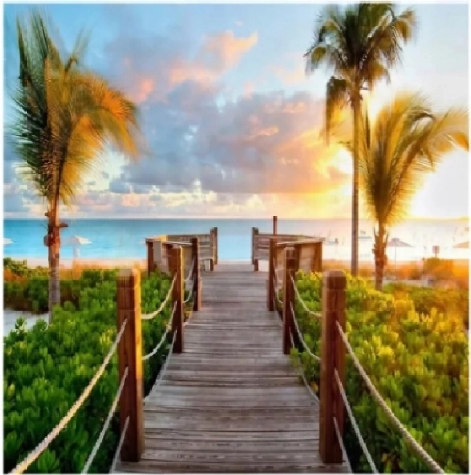 Diamond Painting Bridge with Palms 30 × 40 cm