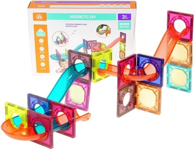 Magnetic DIY magnetic building set – marble run (37 pieces)