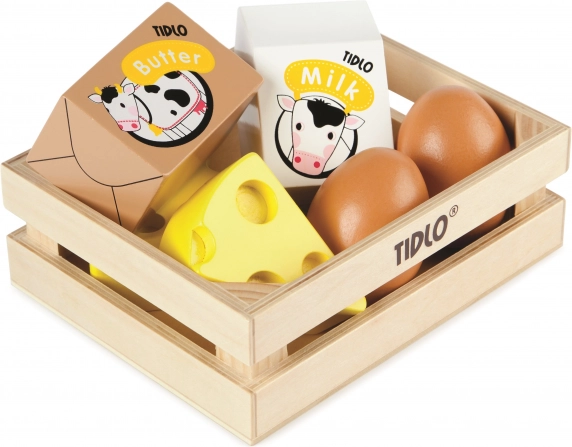 Tidlo Holzkiste mit Milchprodukten und Eiern
