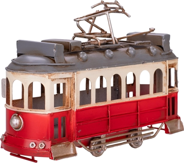 Metal model of a red tram 16.5 cm – retro decoration with collectible details