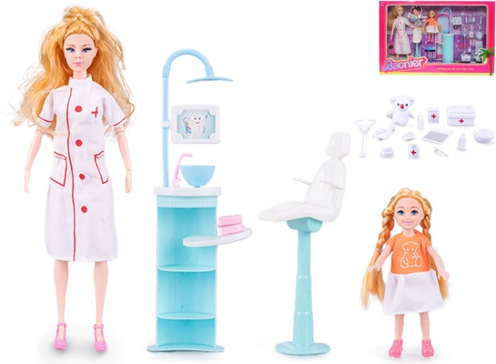 Ärztin-Puppe mit kleiner Patientin 29 cm