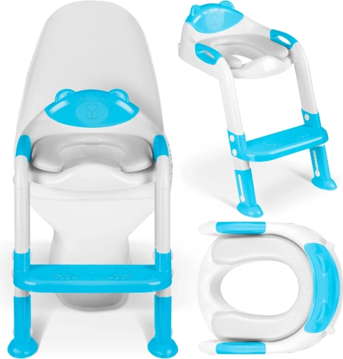 Kinder WC-bril met groeven en trapje Ricokids blauw