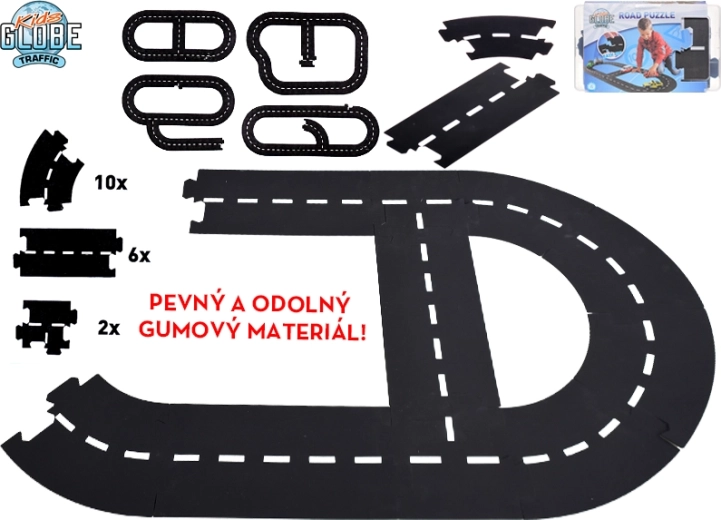 Kids Globe Traffic Autorennbahn – flexible Gummistraße, 18 Teile