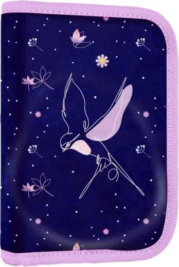 School pencil case with 2 flaps Flowers, empty