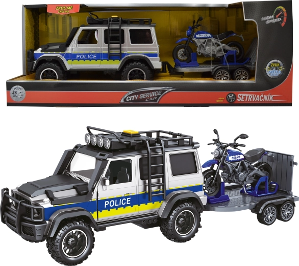 Police car with trailer and motorcycle 1:14 with sounds and lights