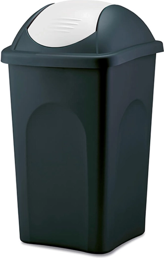 Flip-top trash bin MULTIPAT 60 l, square, black with white lid