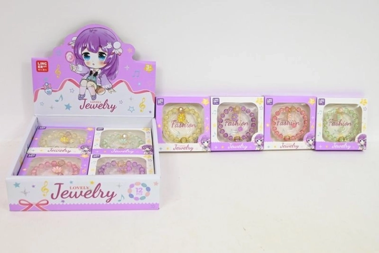 Lovely Fashion bracelet enfant avec perles et pendentif fleur (12 pcs en boîte, couleurs assorties)