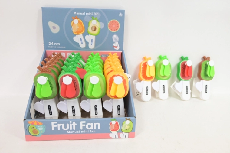 Ventilateur à main à motif fruits (4 modèles) – présentoir de vente 24 pcs