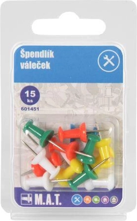 Colorful cylindrical push pins for notice boards, 15 pcs