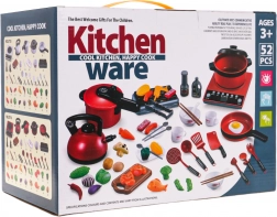 Red Set of Pots with Kitchen and Accessories