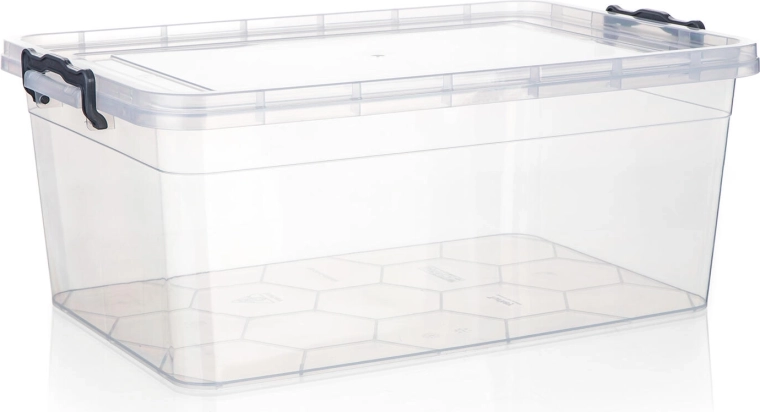 Boîte de rangement Gema 20 l avec couvercle et clips, transparente