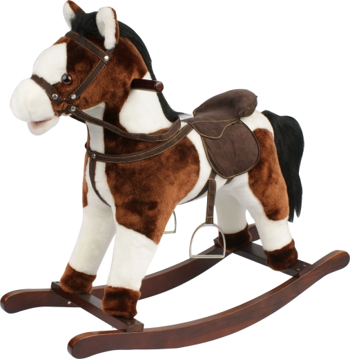 Brown and white rocking horse with sounds, moving mouth and tail, seat height 46 cm