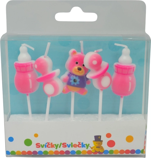 Verjaardagskaarsjes voor meisjes met houder, 5 stuks