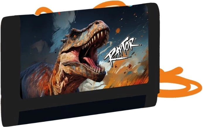 Portefeuille textile pour enfant Dino avec cordon et fermeture velcro