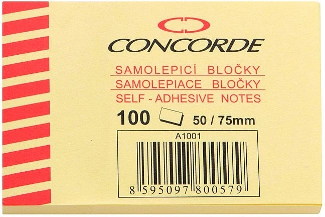 CONCORDE Self-Adhesive Notepad 50 × 75 mm, yellow, 100 sheets