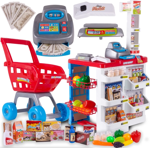 Winkel met kassa en winkelwagentje Supermarkt