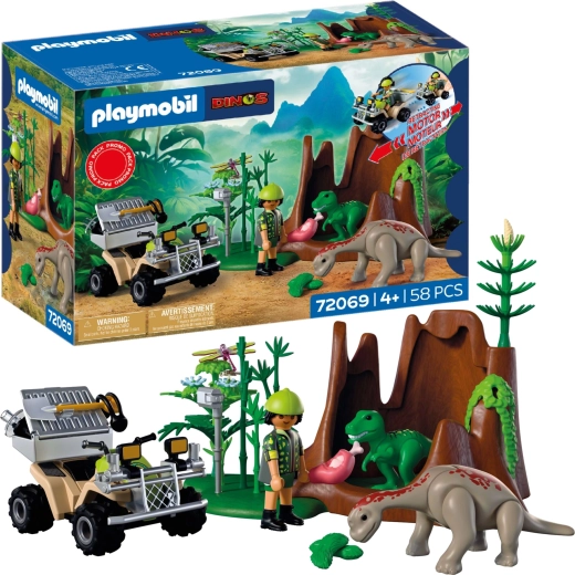 Playmobil Dinos researcher with quad and dinosaur babies, 58 pieces