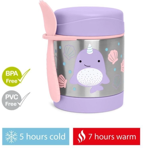 Skip Hop Zoo roestvrijstalen voedselthermos met lepel-vork narwal 325 ml