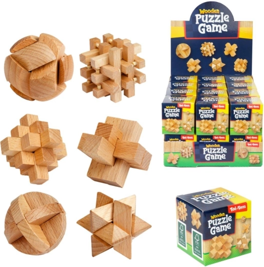 Wooden 3D Puzzles – assorted types in a 5 × 5 cm gift box