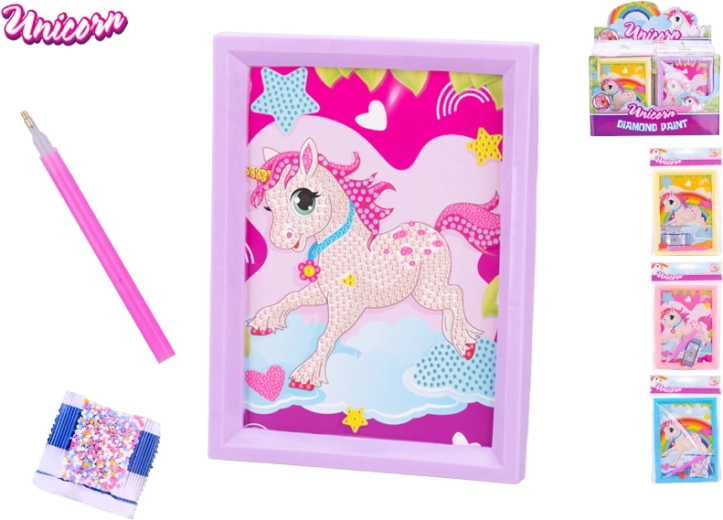 Kit pour coller des strass colorés Licorne dans un cadre