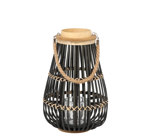 Lanterne en bois 25 × 40 cm avec insert en verre – noir