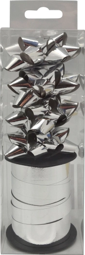 Set de nœuds-cadeaux argentés avec ruban 10 m, 4 pcs