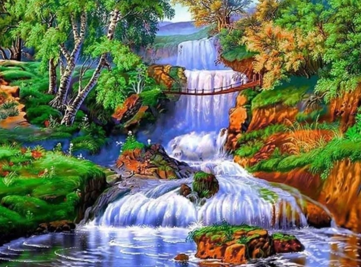 Diamond painting Waterval in het bos 30 × 40 cm