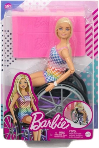 Barbie Fashionistas doll in a wheelchair with a checkered outfit