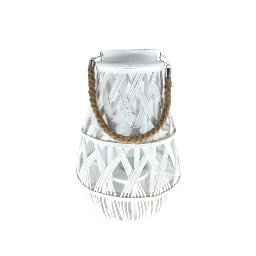 Lanterne blanche en osier avec insert en verre 27 × 42 cm
