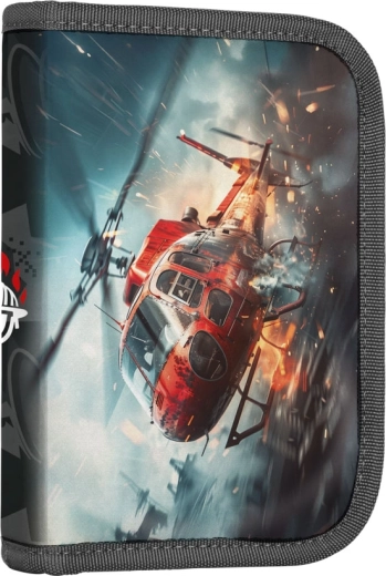 School pencil case with firefighters, single-layer, 2 flaps