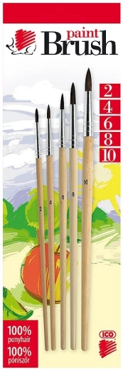 Set de pinceaux ronds scolaires ICO en poils naturels de poney (tailles 2–10)