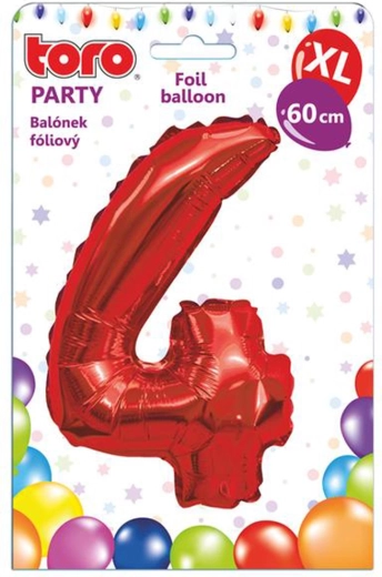 Folieballon cijfer 4, 60 cm, rood