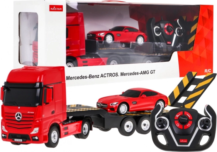 camion rc mercedes-benz actros avec semi-remorque 1:26 + mercedes-amg gt 1:24