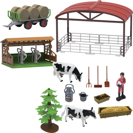Set de jeu ferme avec tracteur et remorque avec lumières et sons, 16 pièces