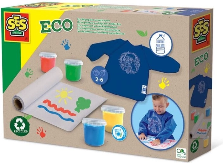 SES Eco-Set mit Fingerfarben, Schürze und Papierrolle
