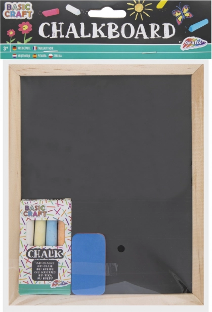 Wooden School Chalkboard with Chalks and Sponge
