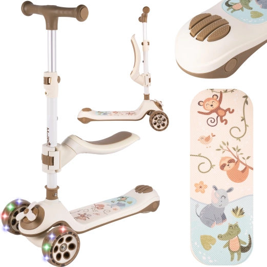 Opvouwbare kinderstep met zitje en lichtgevende wielen, beige
