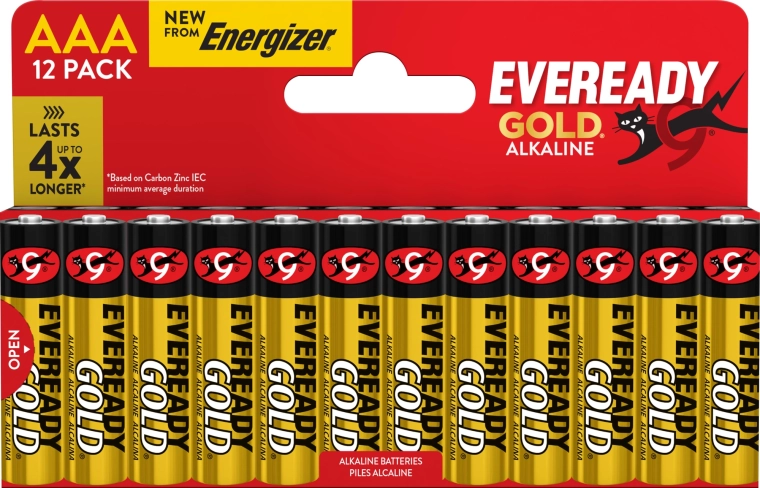 Energizer Eveready Gold AAA Alkalibatterien, Packung mit 12 Stück