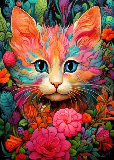 Puzzle chaton et fleur 300 pièces