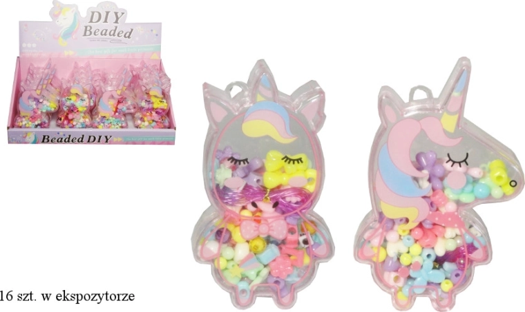 Perles colorées en coffret en forme de licorne