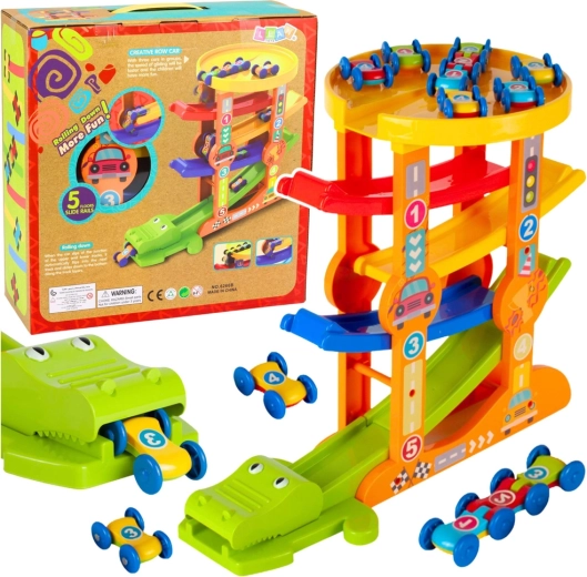 Autobaan met glijbaan en katapult Krokodil – 5 niveaus