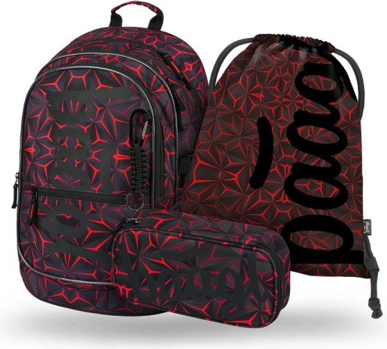 Set scolaire BAAGL Core Red Polygon – sac à dos, trousse et sac