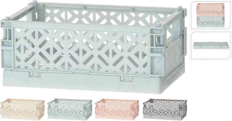 Folding plastic crate 10 × 15 × 6 cm – color mix