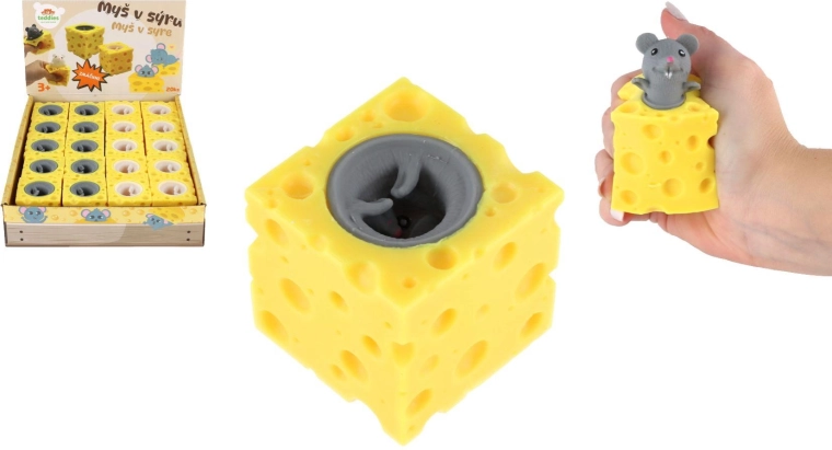 Jouet anti-stress à presser Souris dans le fromage, 2 couleurs