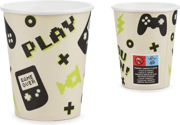 Gobelets en papier Gamer 220 ml, designs assortis